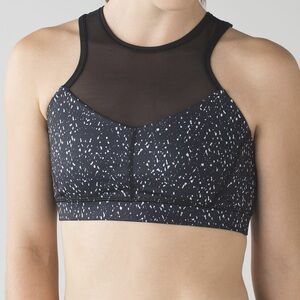 Lululemon High Neck Bra Mesh Black White Splatter Gym Yoga Dance